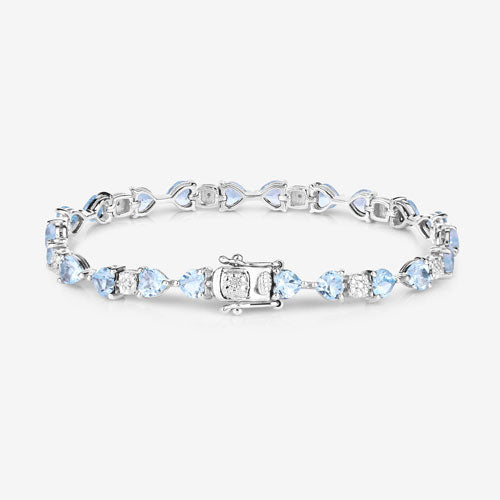 Bracelet en argent sterling avec topaze bleue de 11,10 carats et diamants blancs