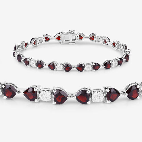 Bracelet en grenat véritable et diamants blancs de 11,10 carats
