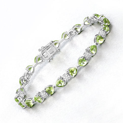 Bracelet en argent sterling avec péridot véritable de 9,78 carats et diamants blancs