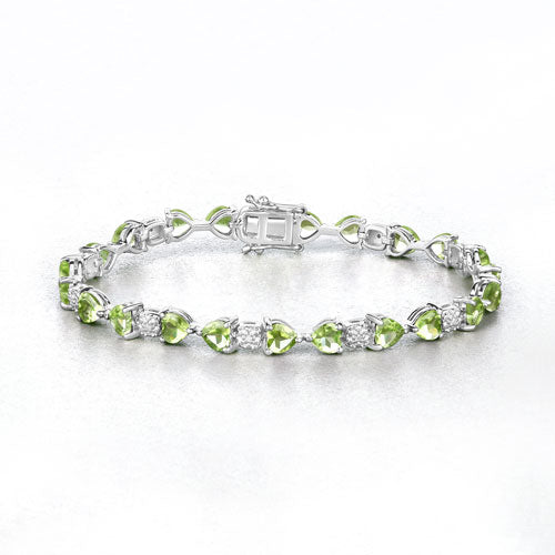 Bracelet en argent sterling avec péridot véritable de 9,78 carats et diamants blancs