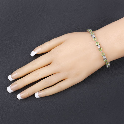 Bracelet en argent sterling avec péridot véritable de 9,78 carats et diamants blancs