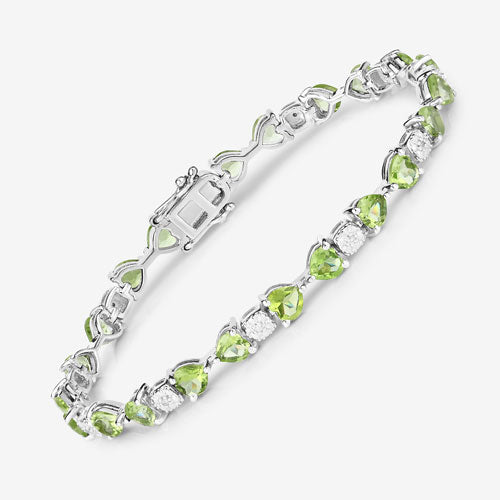 Bracelet en argent sterling avec péridot véritable de 9,78 carats et diamants blancs