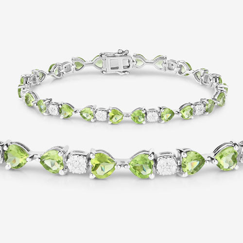Bracelet en argent sterling avec péridot véritable de 9,78 carats et diamants blancs