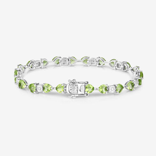 Bracelet en argent sterling avec péridot véritable de 9,78 carats et diamants blancs