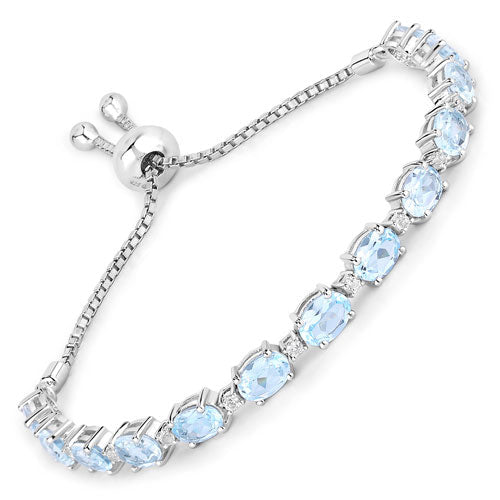 Pulsera de plata esterlina con topacio azul y topacio blanco de 12.83 quilates
