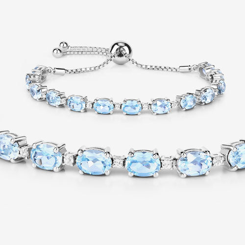 Pulsera de plata esterlina con topacio azul y topacio blanco de 12.83 quilates