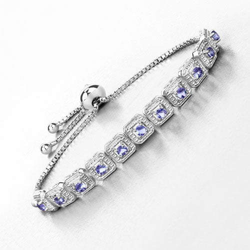 Bracelet en argent sterling .925 avec tanzanite véritable de 1,10 carat