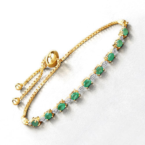 1.29 Carat Genuine Emerald and White Diamond Bracelet