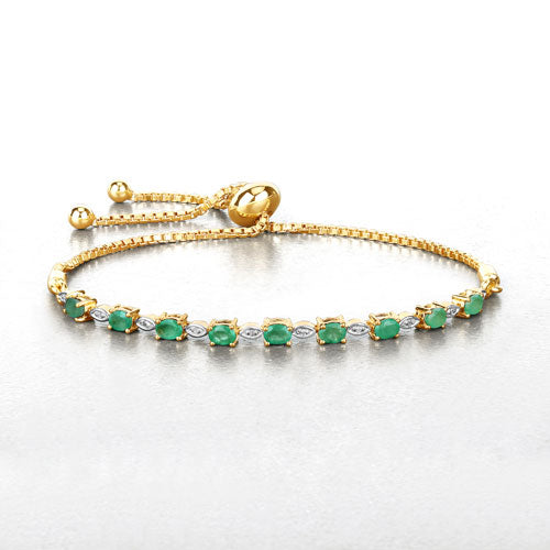 1.29 Carat Genuine Emerald and White Diamond Bracelet