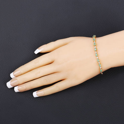 1.29 Carat Genuine Emerald and White Diamond Bracelet