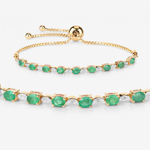 1.29 Carat Genuine Emerald and White Diamond Bracelet