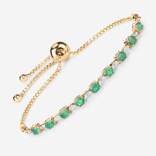 1.29 Carat Genuine Emerald and White Diamond Bracelet