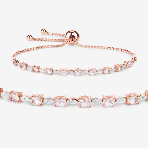 Bracelet en argent sterling avec morganite et diamants de 1,38 carat