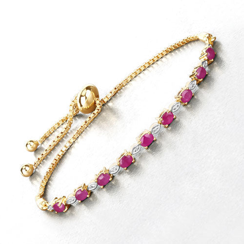 Elegant Ruby and Diamond Sterling Silver Bracelet