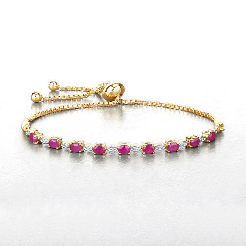 Elegant Ruby and Diamond Sterling Silver Bracelet