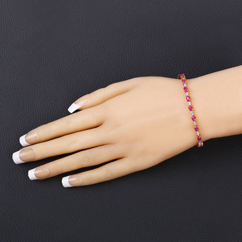 Elegant Ruby and Diamond Sterling Silver Bracelet