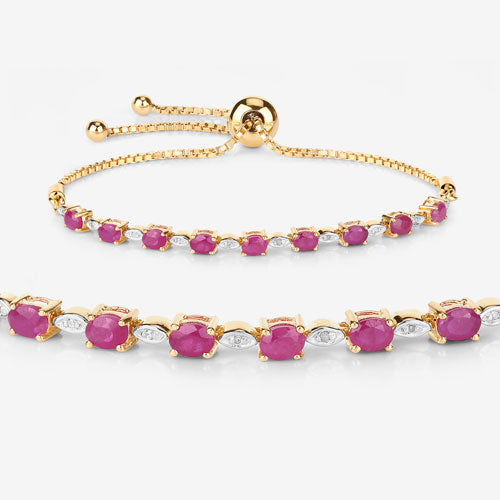 Elegant Ruby and Diamond Sterling Silver Bracelet