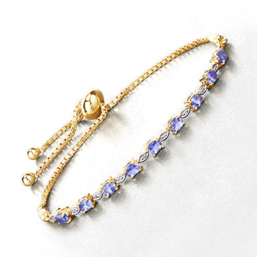 1.56 Carat Genuine Tanzanite & Diamond Sterling Silver Bracelet