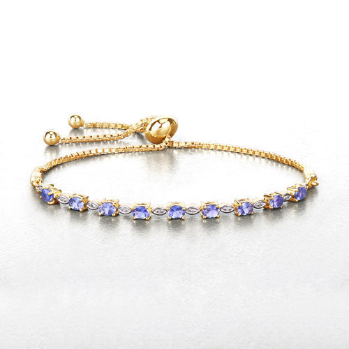 1.56 Carat Genuine Tanzanite & Diamond Sterling Silver Bracelet