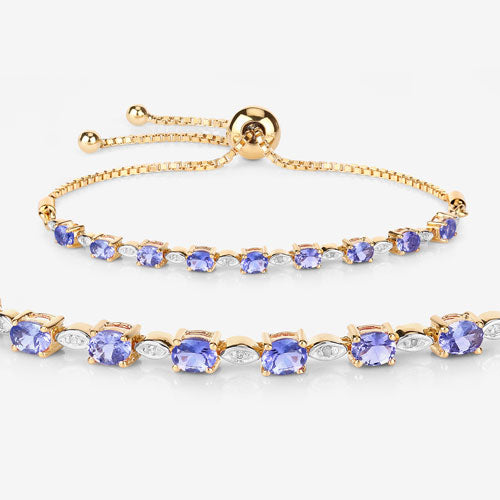 1.56 Carat Genuine Tanzanite & Diamond Sterling Silver Bracelet