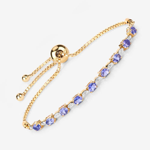 1.56 Carat Genuine Tanzanite & Diamond Sterling Silver Bracelet