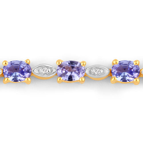1.56 Carat Genuine Tanzanite & Diamond Sterling Silver Bracelet