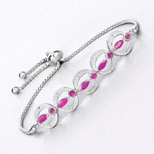 Bracelet en rubis et diamants blancs de 1,65 carat en argent sterling