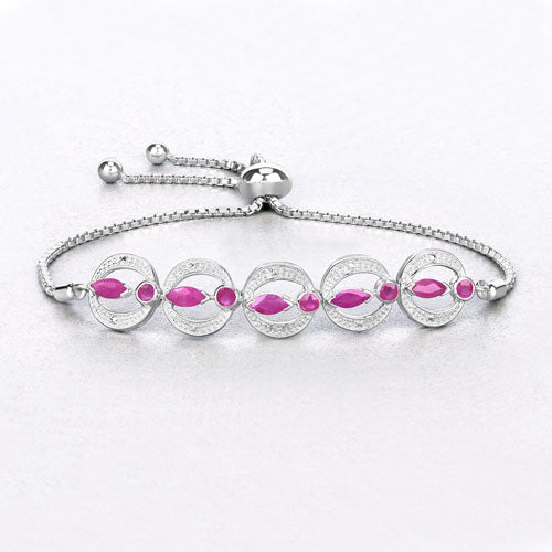 Bracelet en rubis et diamants blancs de 1,65 carat en argent sterling
