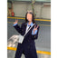 Navy Blue Women's Structured Wool Coat with Elegant Design