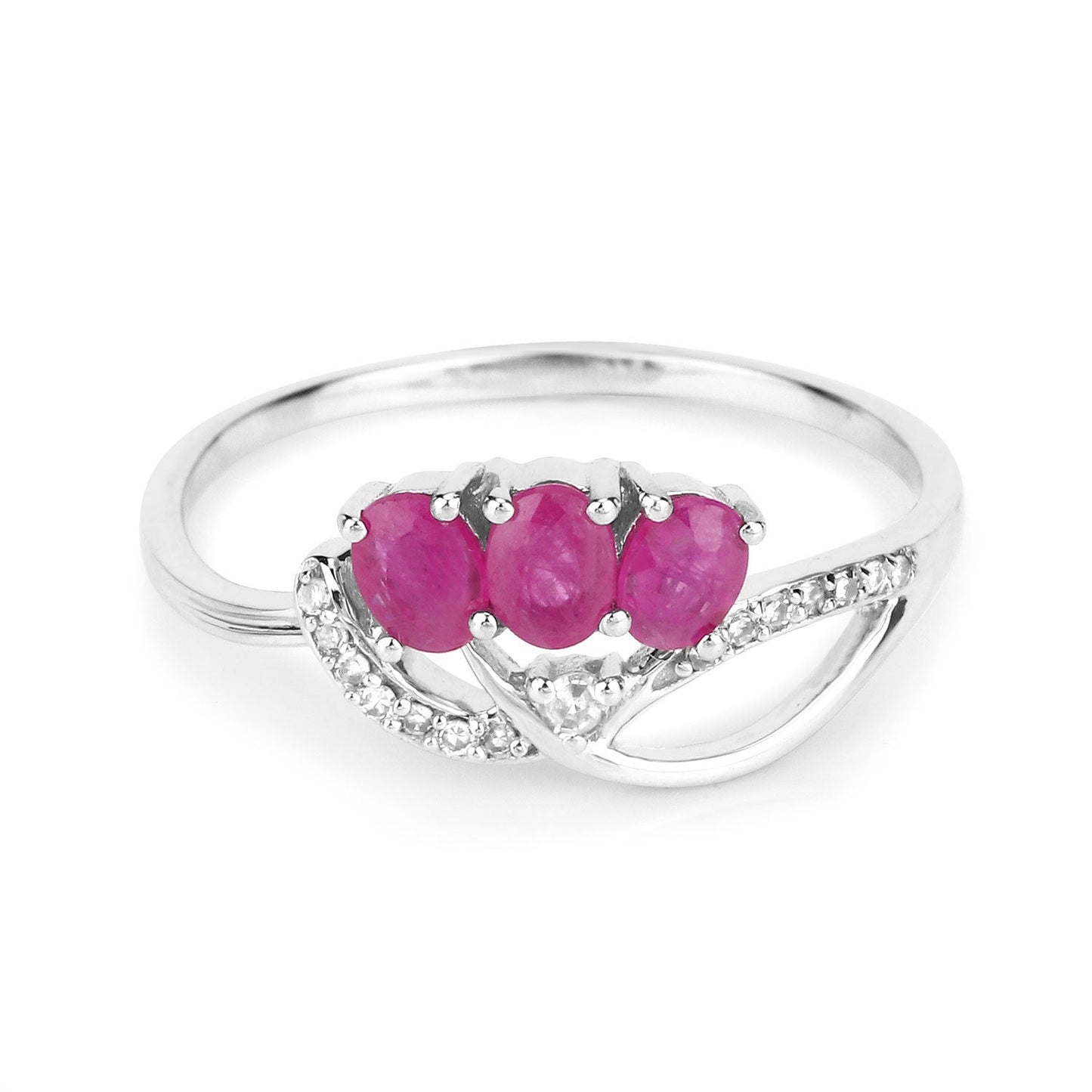 Bague de fiançailles en or blanc 14K avec rubis et diamants de 0,71 carat