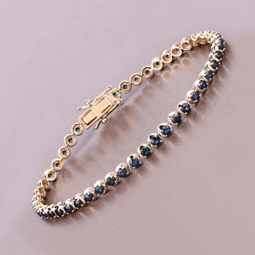 Pulsera de Zafiro Azul Genuino de 3.13 Quilates en Oro Amarillo de 14K