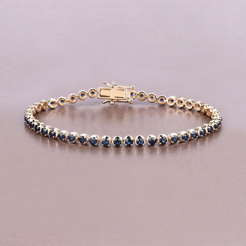 Pulsera de Zafiro Azul Genuino de 3.13 Quilates en Oro Amarillo de 14K