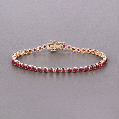 Pulsera de Rubí de Mozambique de 3.13 Quilates en Oro Amarillo de 14K