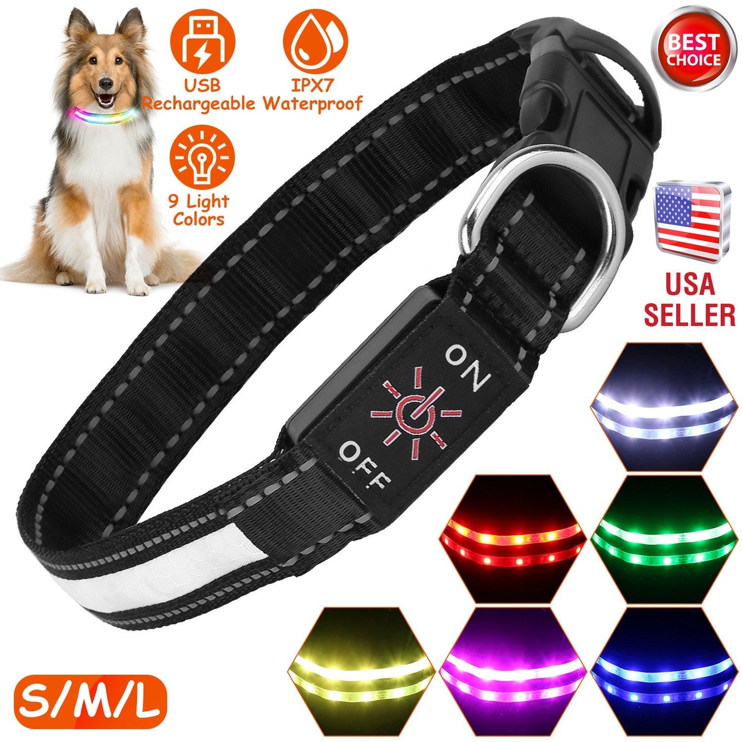 Collier LED Gbruno pour Chien - Collier Lumineux de Sécurité de Nuit avec 9 Couleurs