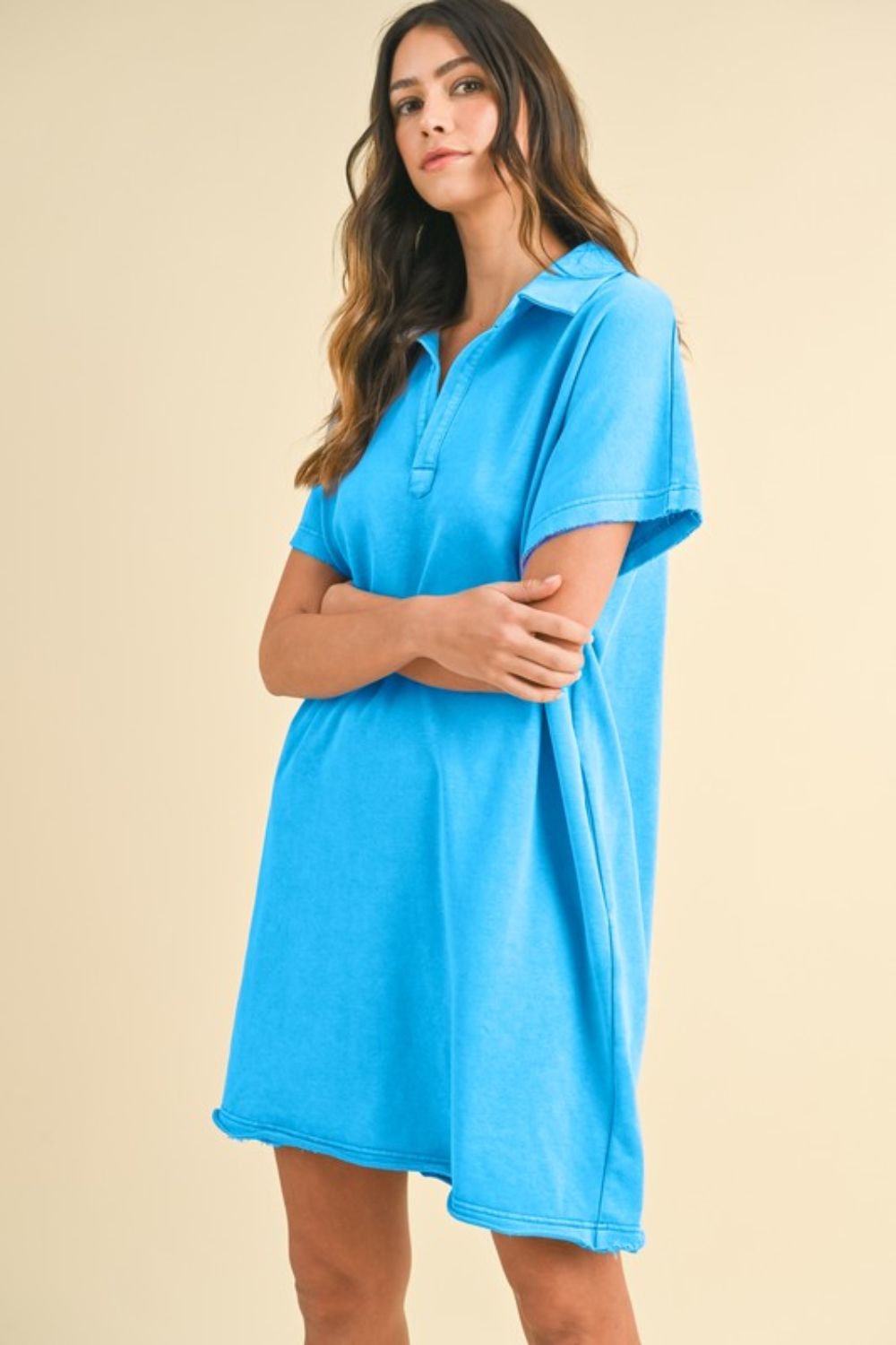 Effortless Sky Blue Short Sleeve Dress for Women - Stylish & Comfortable - Korvel