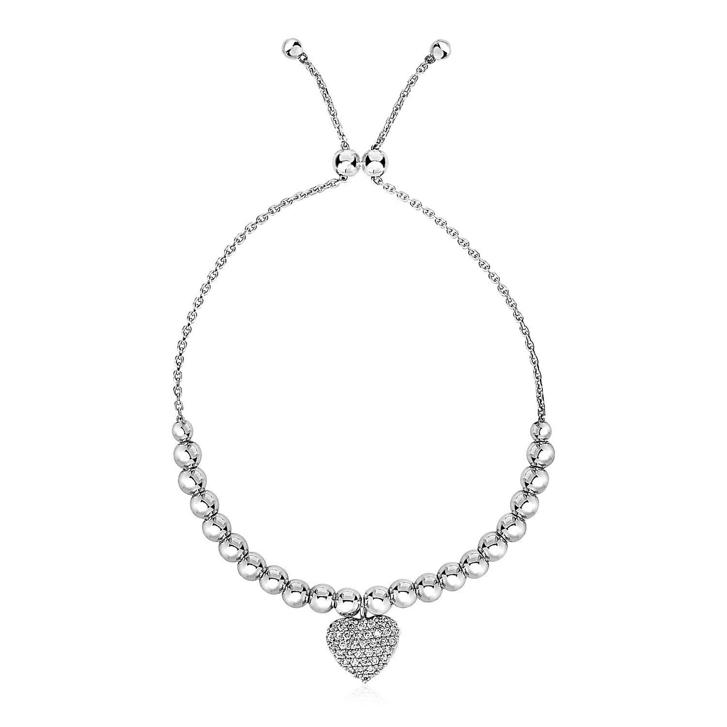 Adjustable Sterling Silver Bead Bracelet with Round Charm