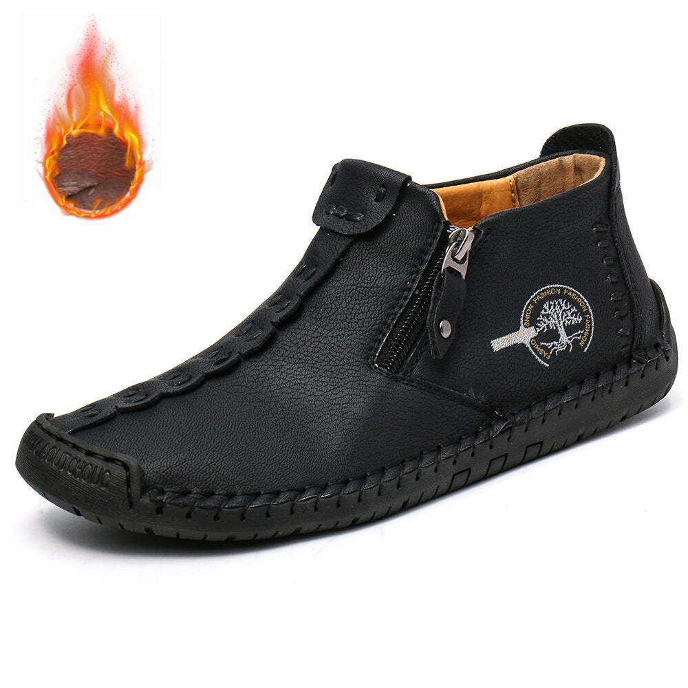Bottes en coton rembourrées et doublées en polaire pour hommes avec fermeture éclair