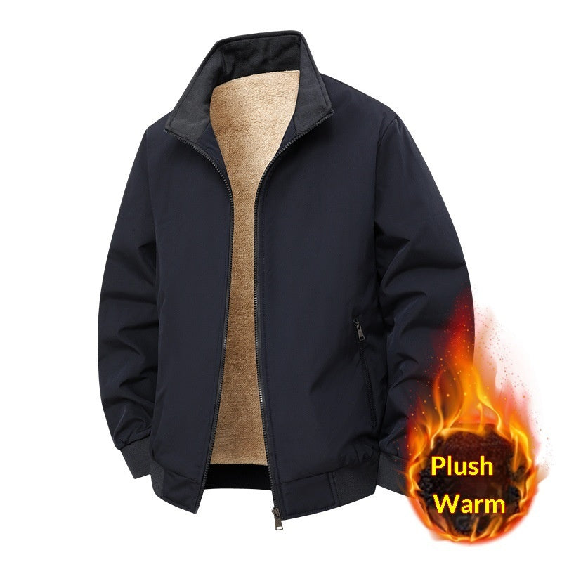 Fleece-Lined Thick Warm Loose Stand-Collar Jacket