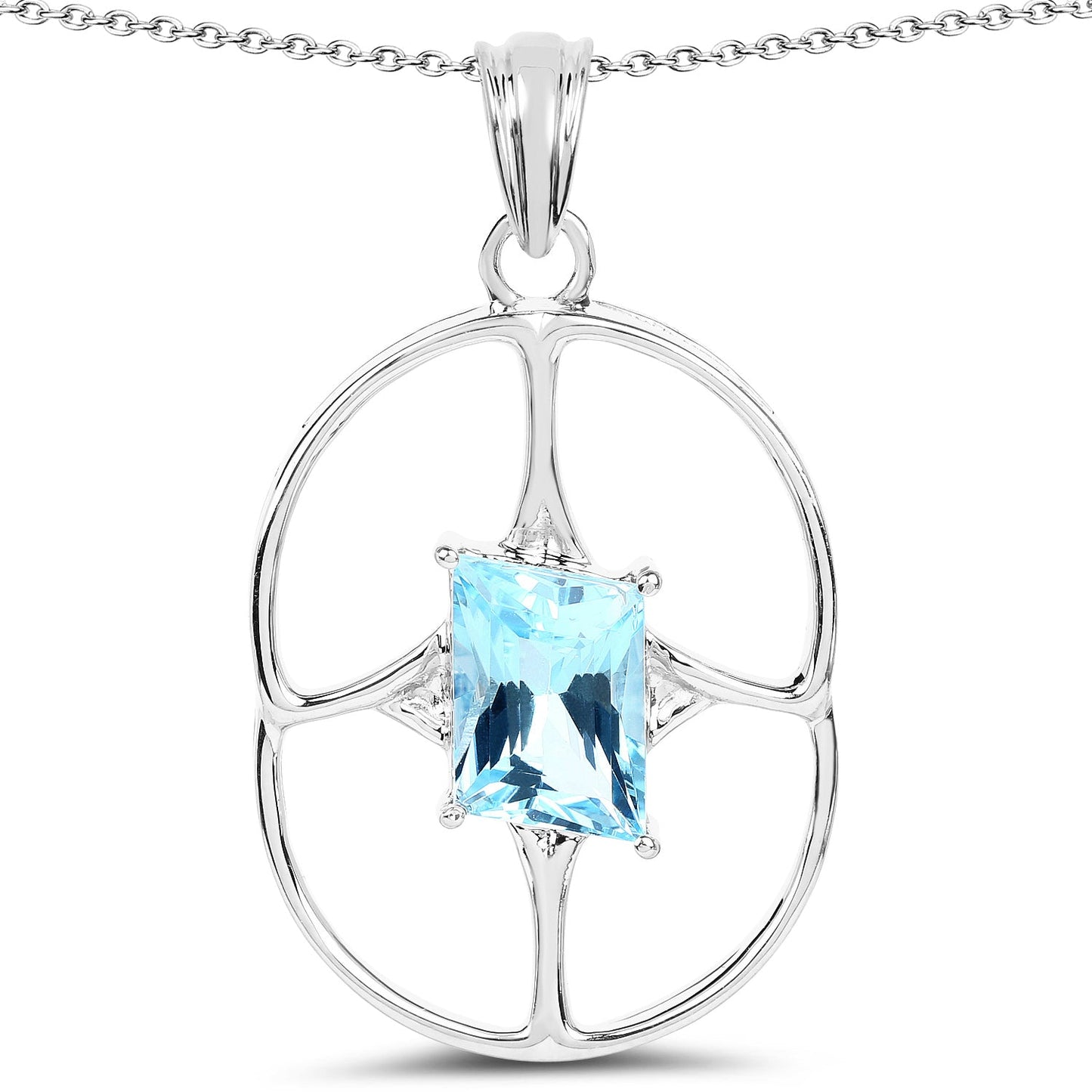5.26 Carat Genuine Swiss Blue Topaz Pendant in Sterling Silver