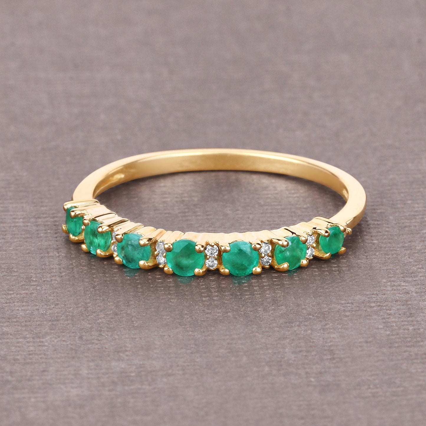 0.41 Carat Genuine Zambian Emerald and White Diamond Ring in 14K Yellow Gold