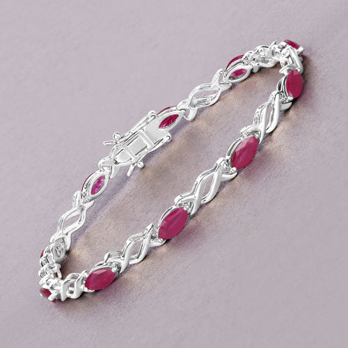 Bracelet en rubis véritable de 5,00 carats en or blanc 10K