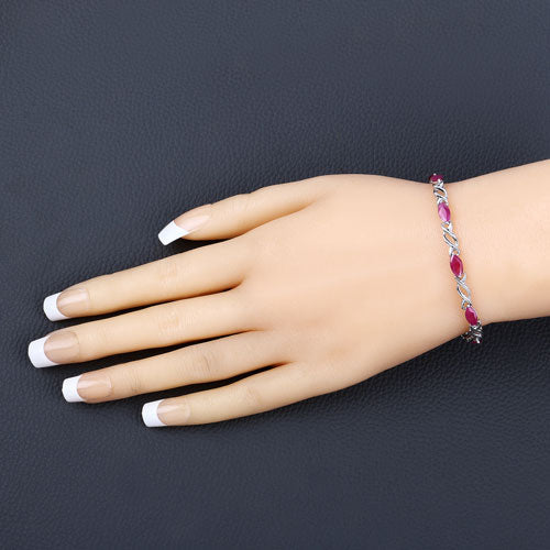 Bracelet en rubis véritable de 5,00 carats en or blanc 10K