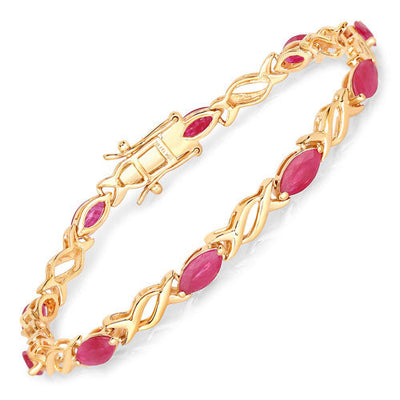 Pulsera de Rubí Genuino de 5.00 Quilates en Oro Amarillo de 10K