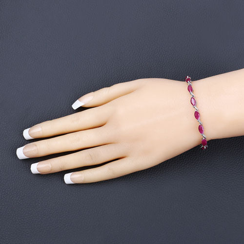 Bracelet en rubis véritable de 8,00 carats en or blanc 10K