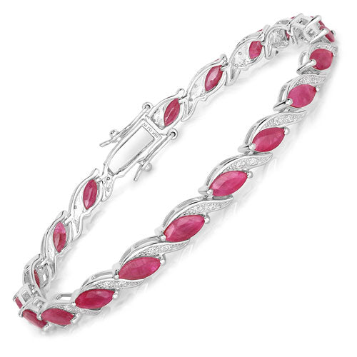 Bracelet en or blanc 10K avec rubis et diamants blancs de 7,78 carats
