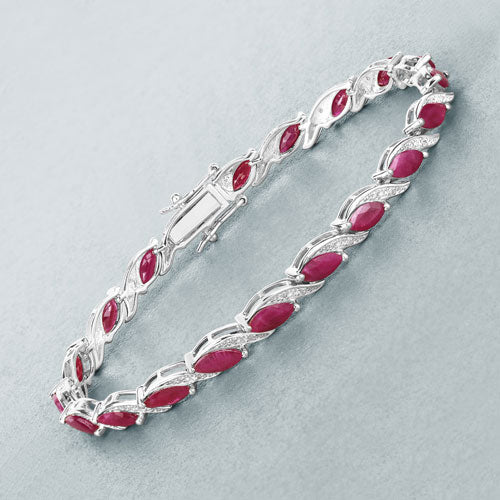 Bracelet en or blanc 10K avec rubis et diamants blancs de 7,78 carats