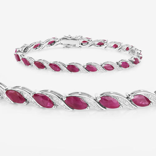 Bracelet en or blanc 10K avec rubis et diamants blancs de 7,78 carats