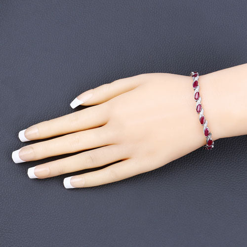 Bracelet en or blanc 10K avec rubis et diamants blancs de 7,78 carats