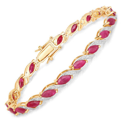 Pulsera de Rubí y Diamantes Blancos de 7.78 Quilates en Oro Amarillo de 10K