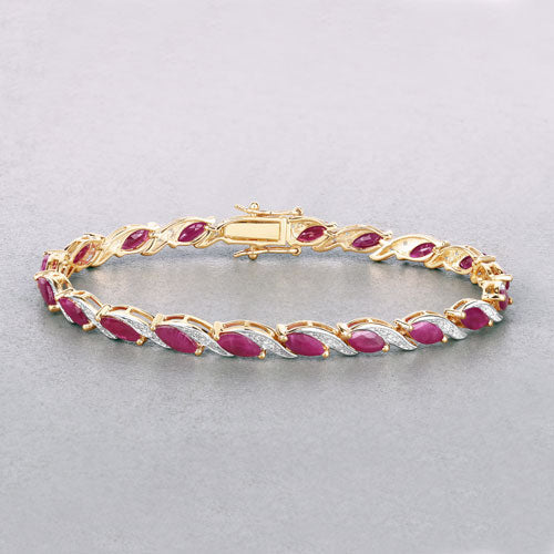 7.78 Carat Genuine Ruby and White Diamond Bracelet in 10K Yellow Gold
